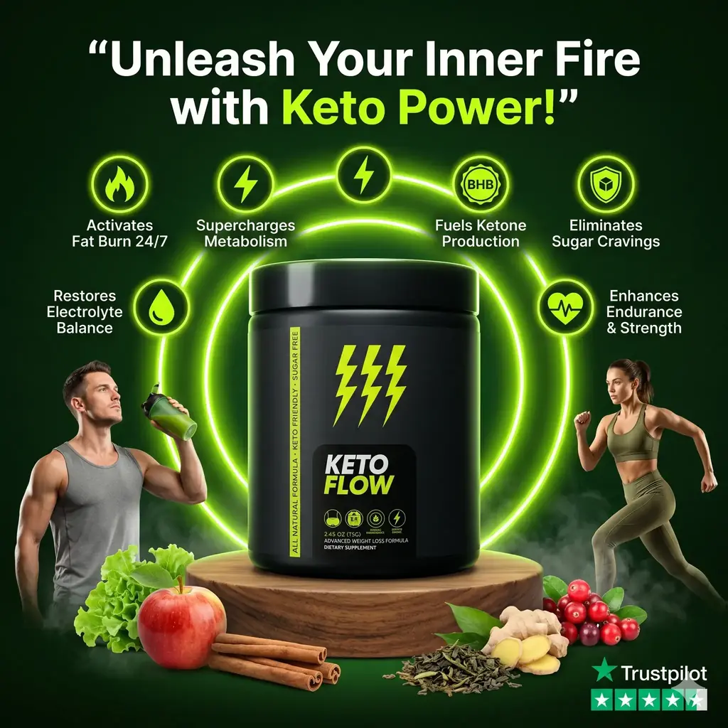 KetoFlow drinkable keto supplement powder with BHB Ketones MCT Oil and Irish Sea Moss - hero benefits